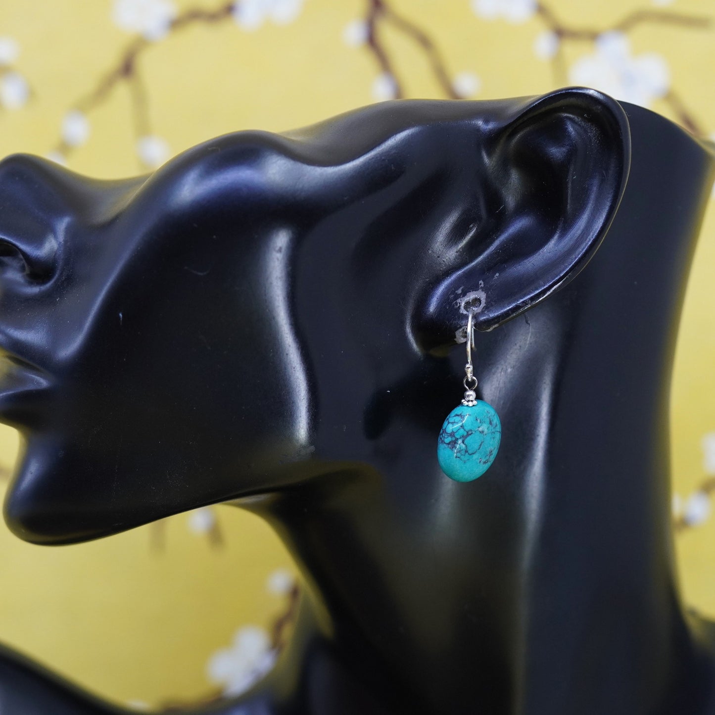 Vintage Sterling 925 silver handmade earrings with turquoise bead