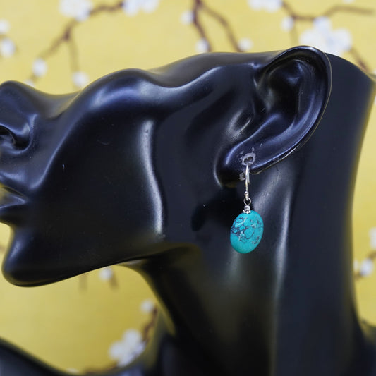 Vintage Sterling 925 silver handmade earrings with turquoise bead