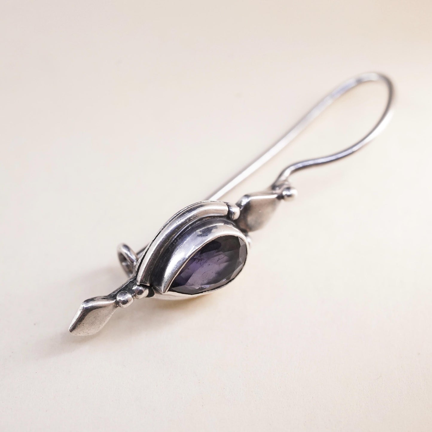 Southwestern sterling silver 925 single earring with amethyst and lever back
