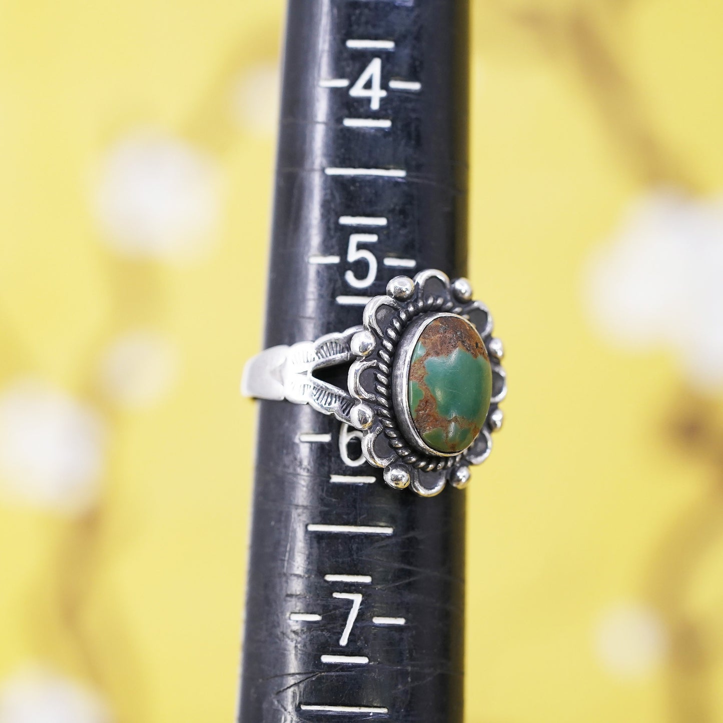Size 5.5, Native American bell trading Sterling silver ring, 925 band turquoise