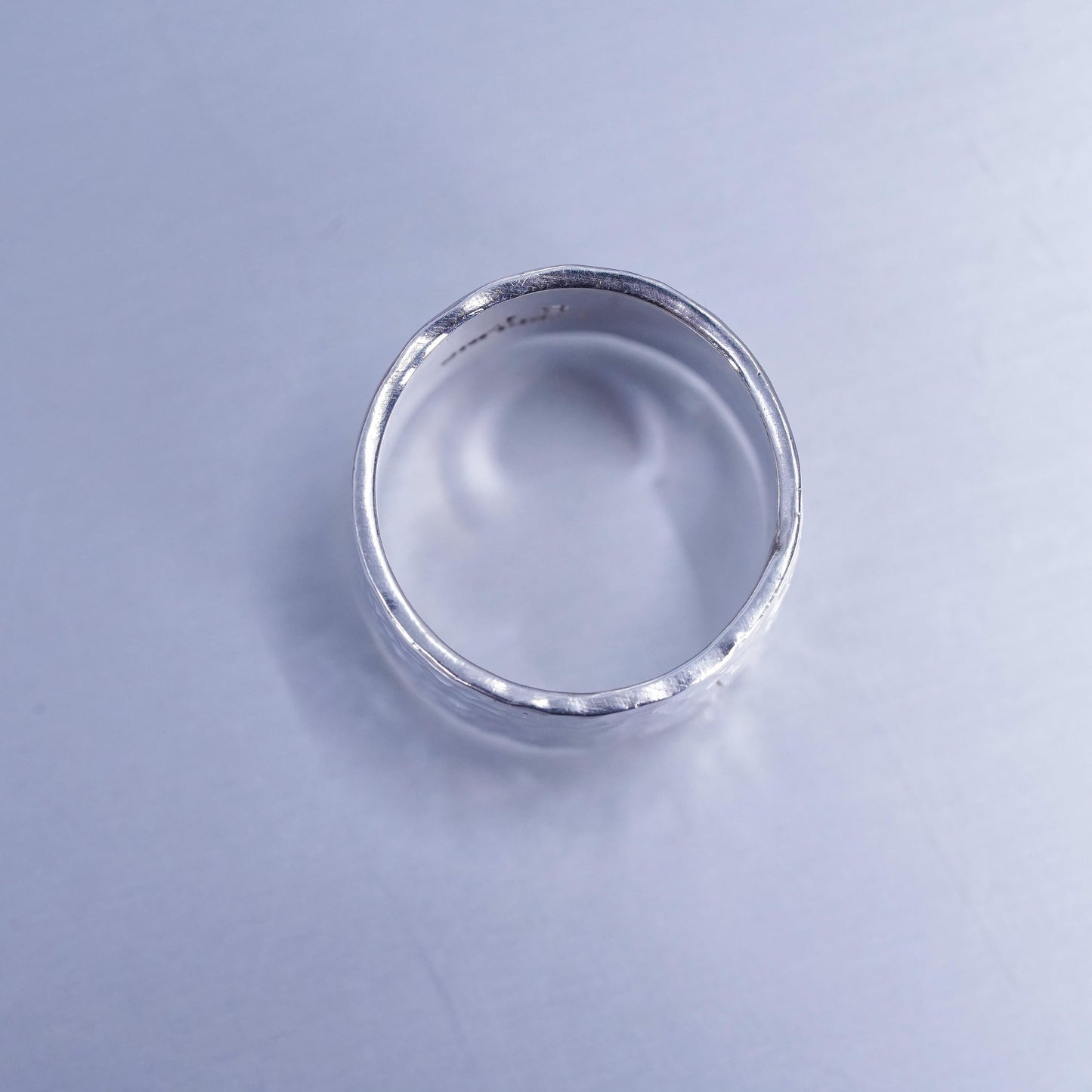Size 8, 925 Sterling Silver Hammered Wide Band Cuff Ring Hard To Find Classic