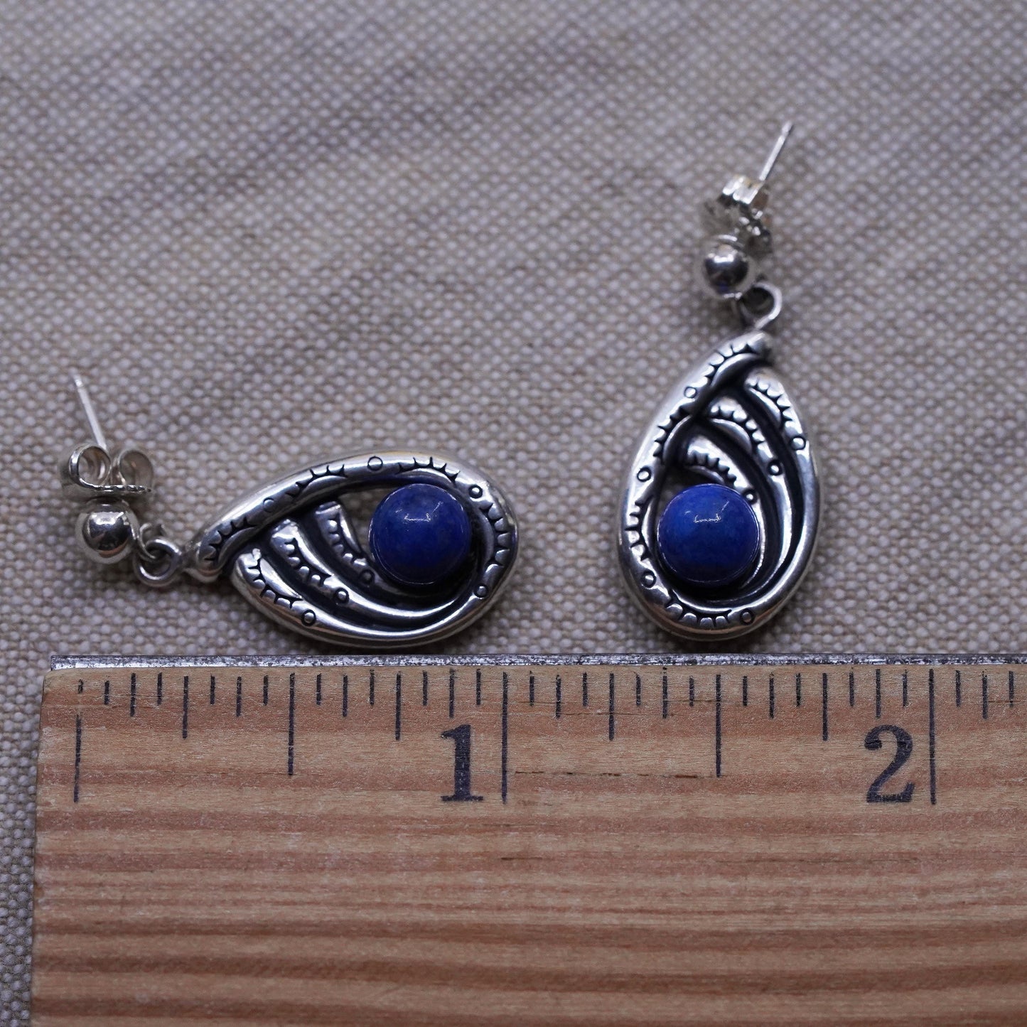 VTG Carolyn Pollack Relios Sterling 925 Silver teardrop Earrings lapis lazuli