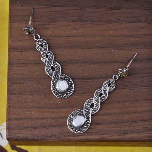 Vintage Sterling 925 silver handmade earrings with blue topaz and marcasite