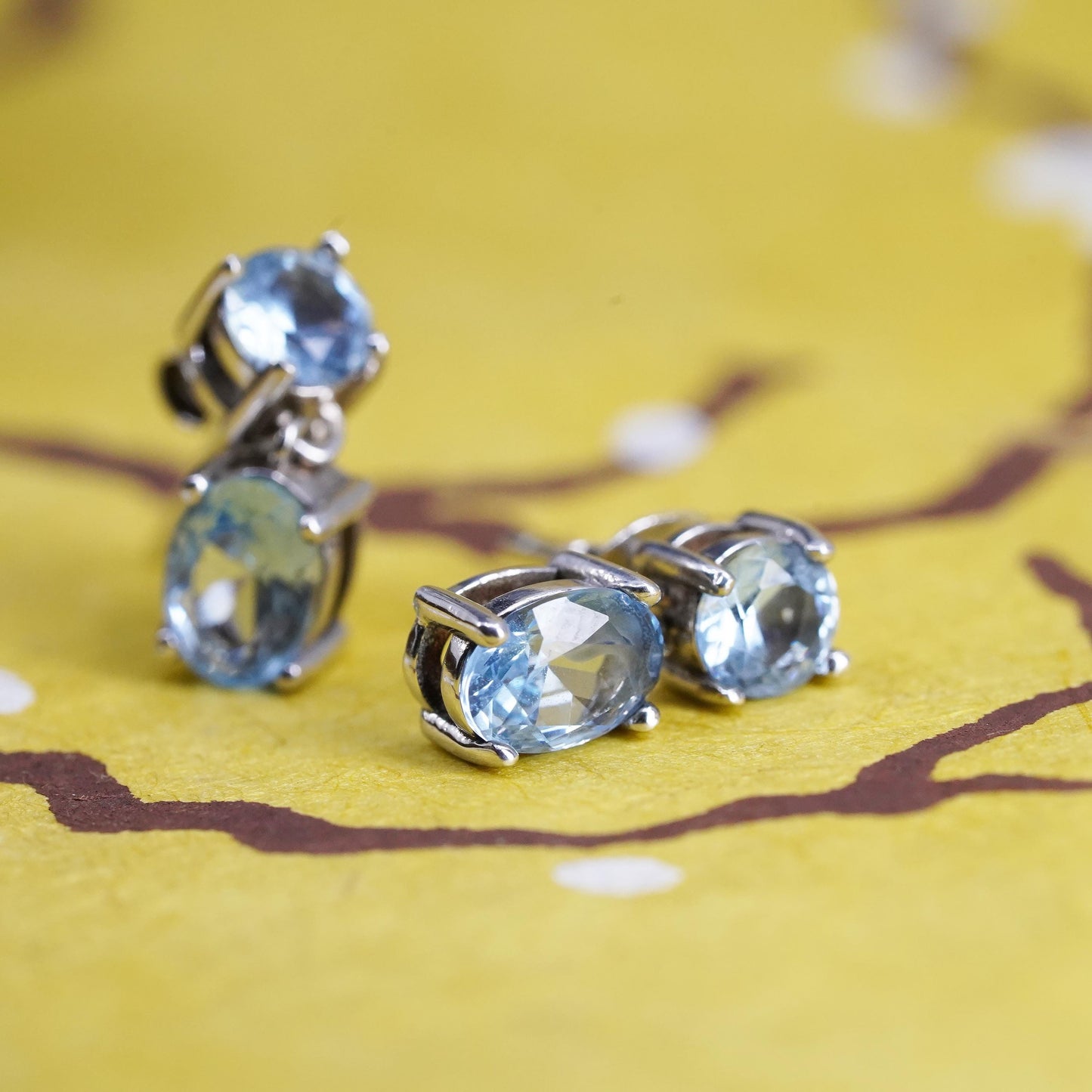 Vintage sterling silver handmade earrings, 925 blue topaz drops