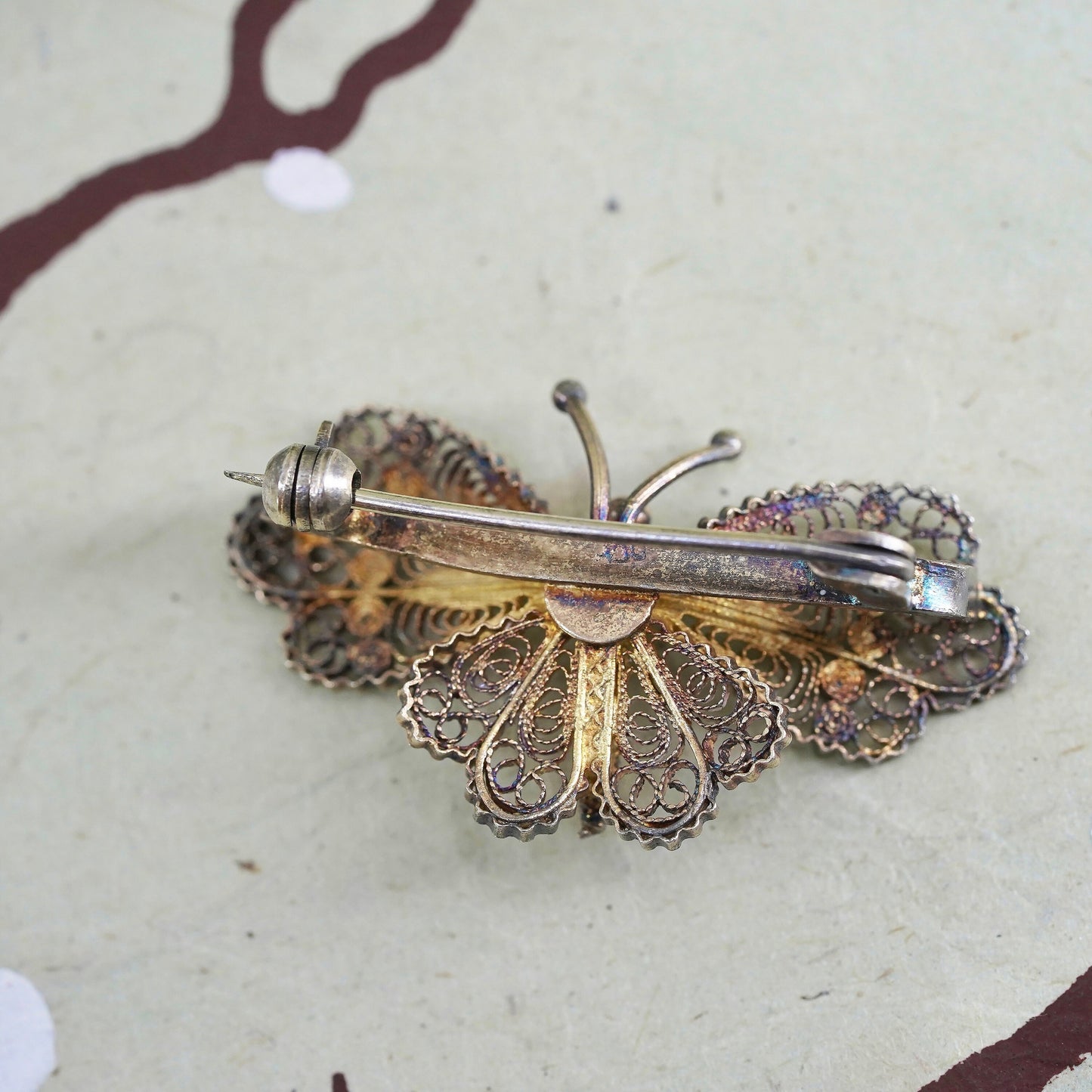 Germany Sterling silver handmade brooch, 800 filigree butterfly pin