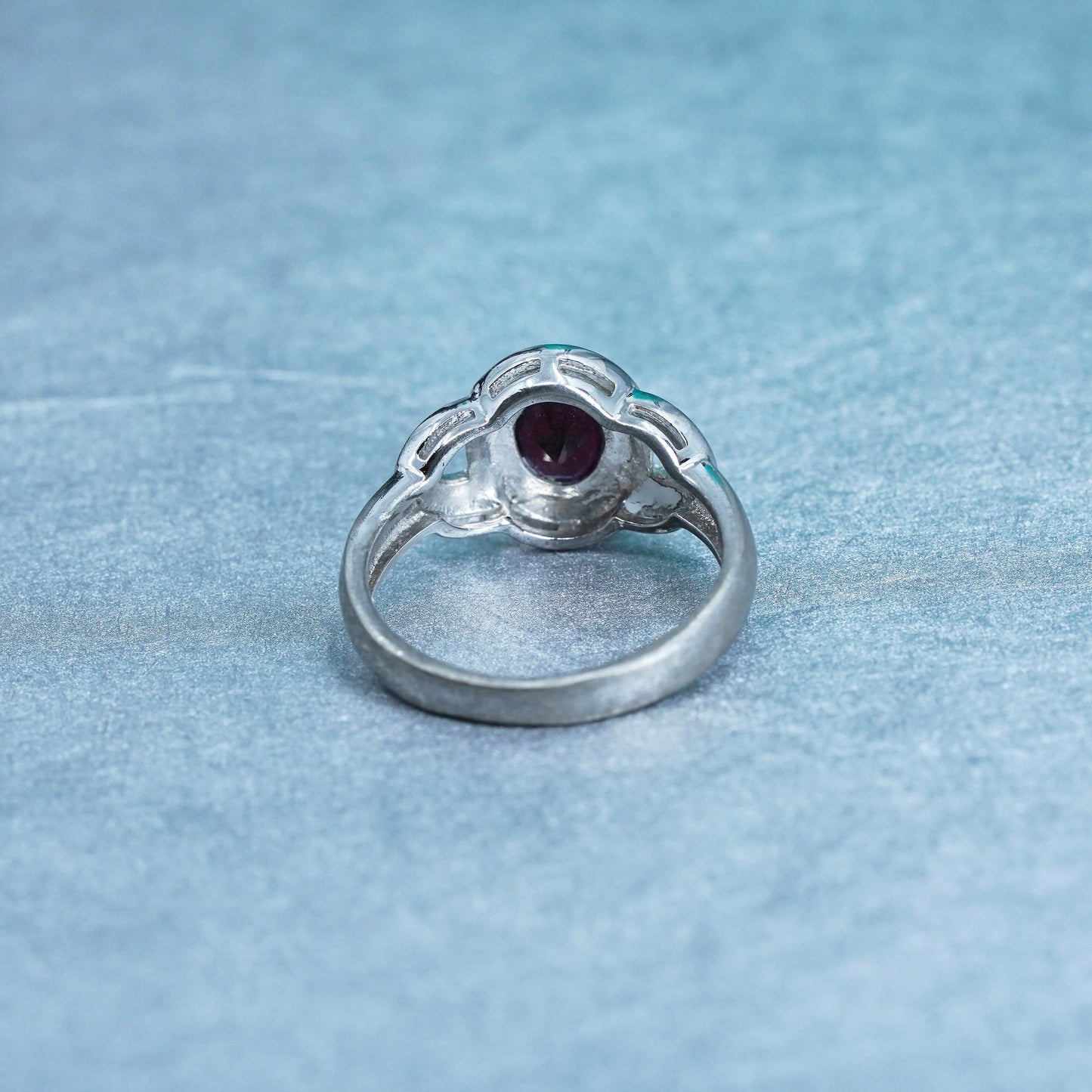 Size 8, vintage Sterling 925 silver ring with ruby and cz