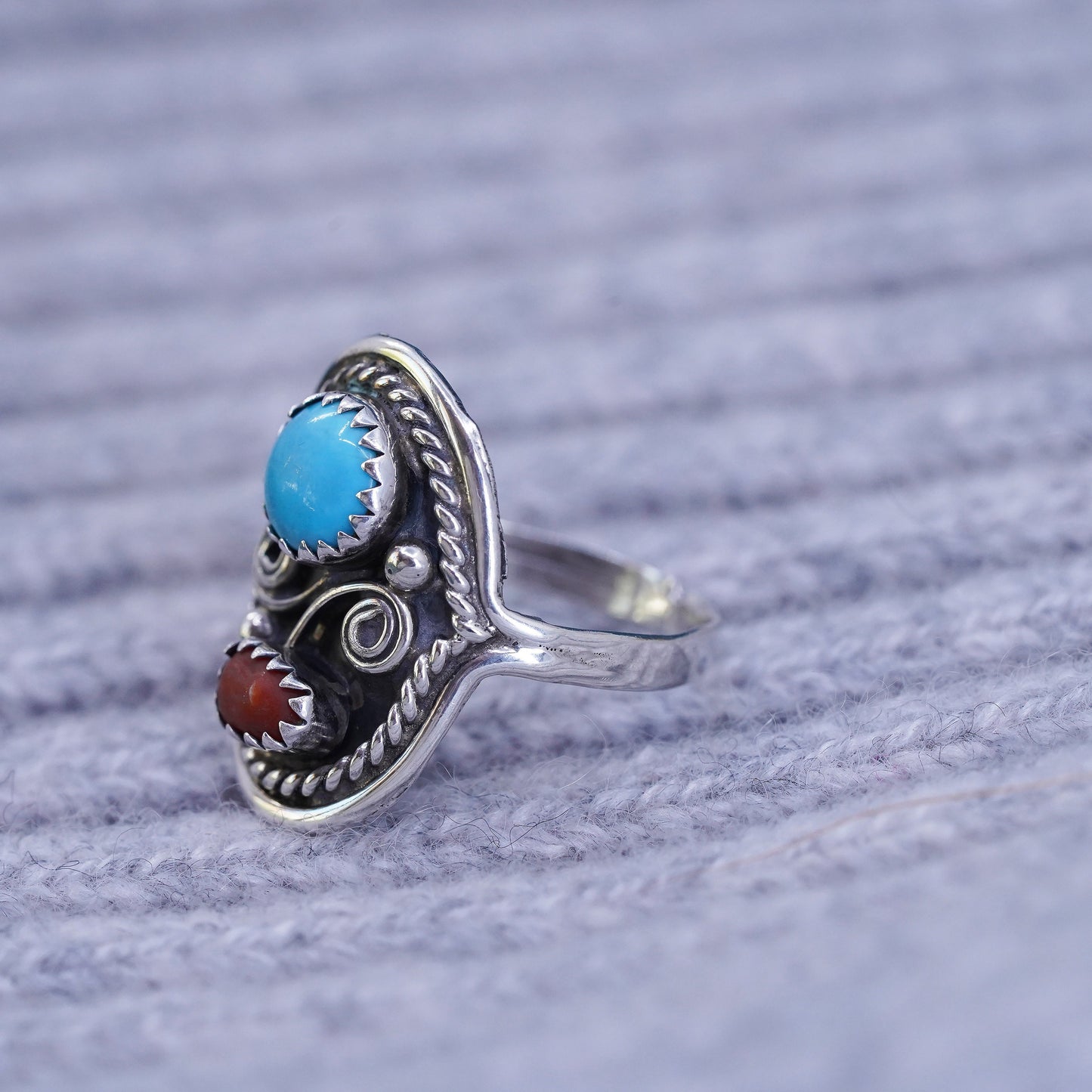 Size 6, Navajo DM Sterling 925 silver ring, Native American, turquoise coral