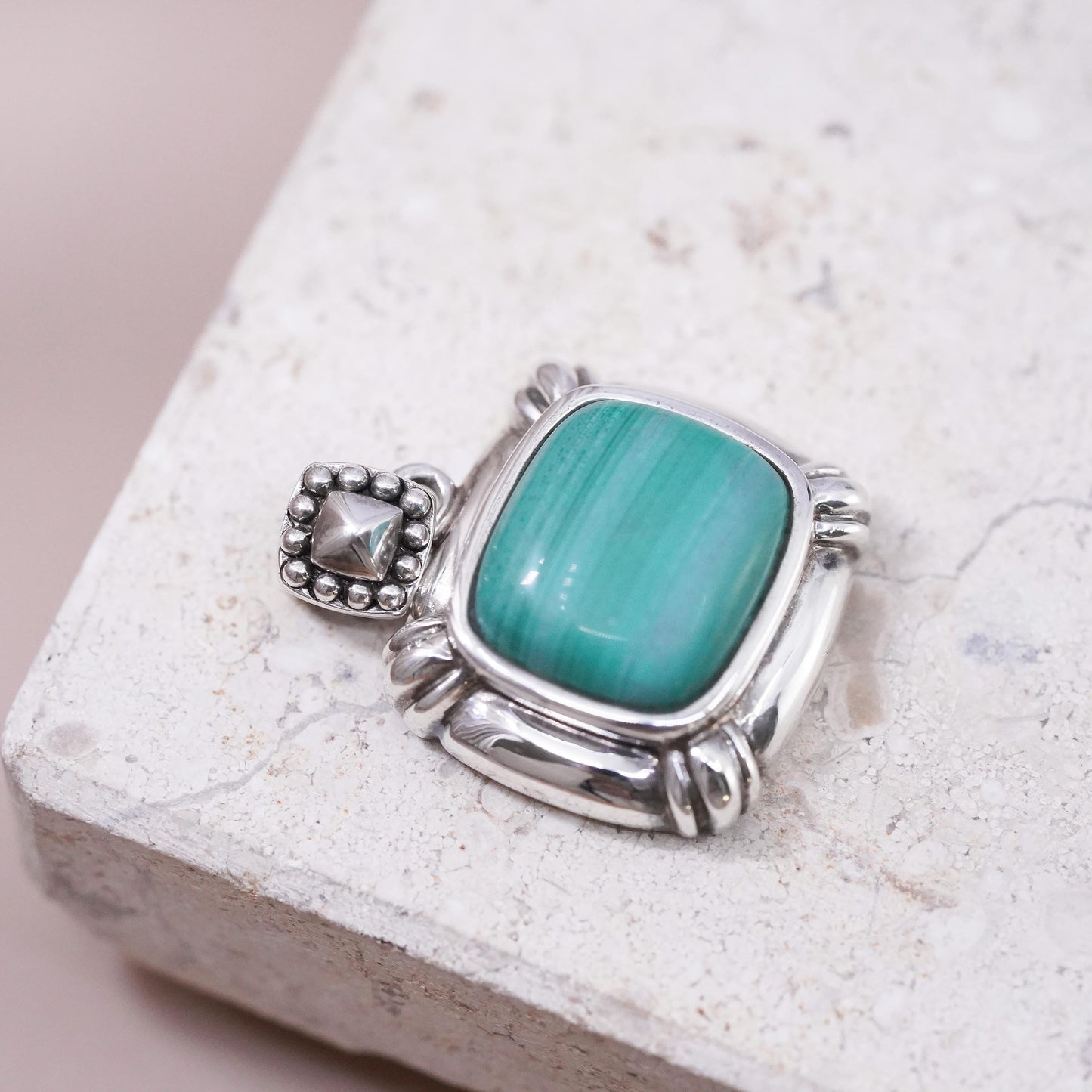 Vintage Sterling 925 silver handmade pendant with malachite