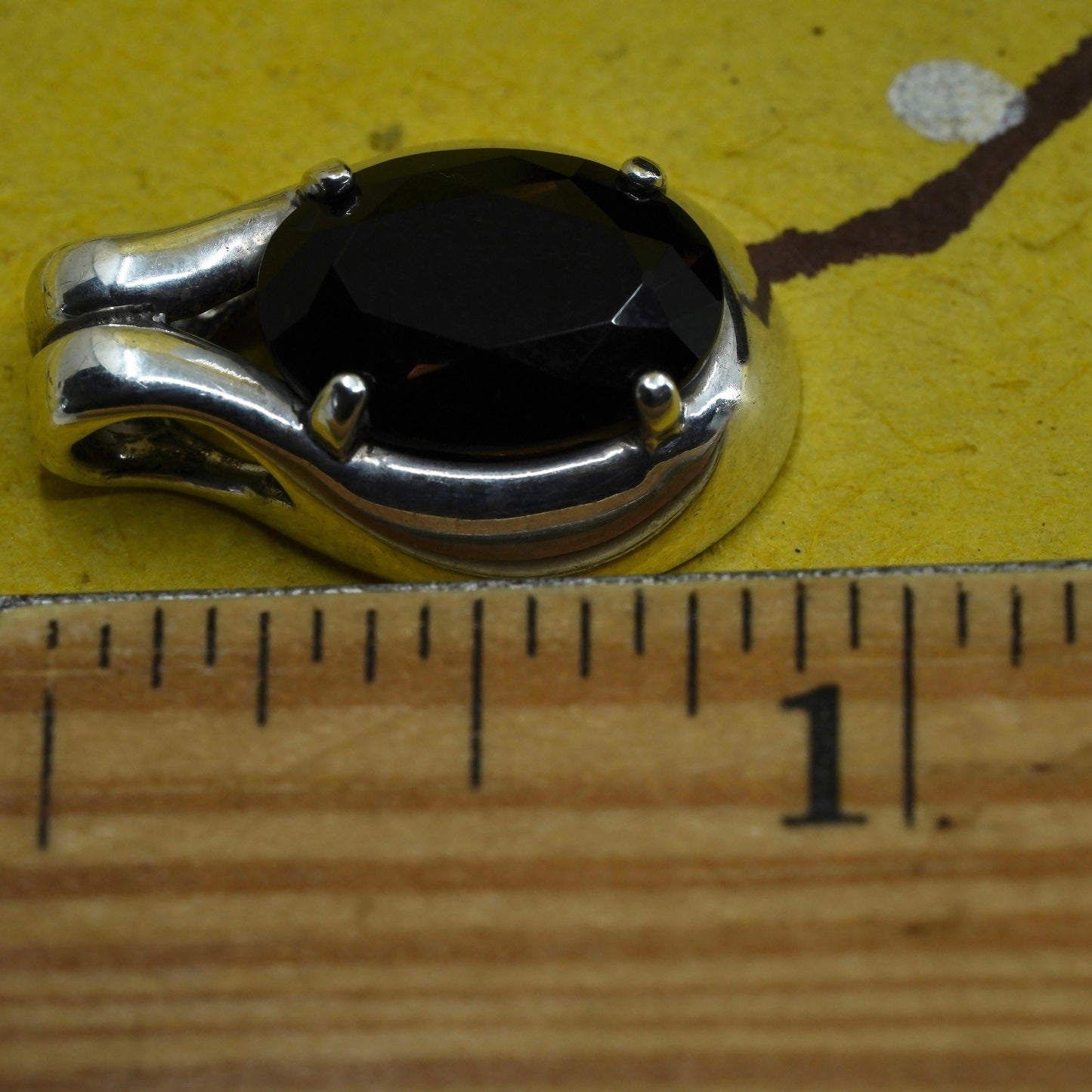 Vintage Sterling silver handmade pendant, 925 charm with smoky quartz