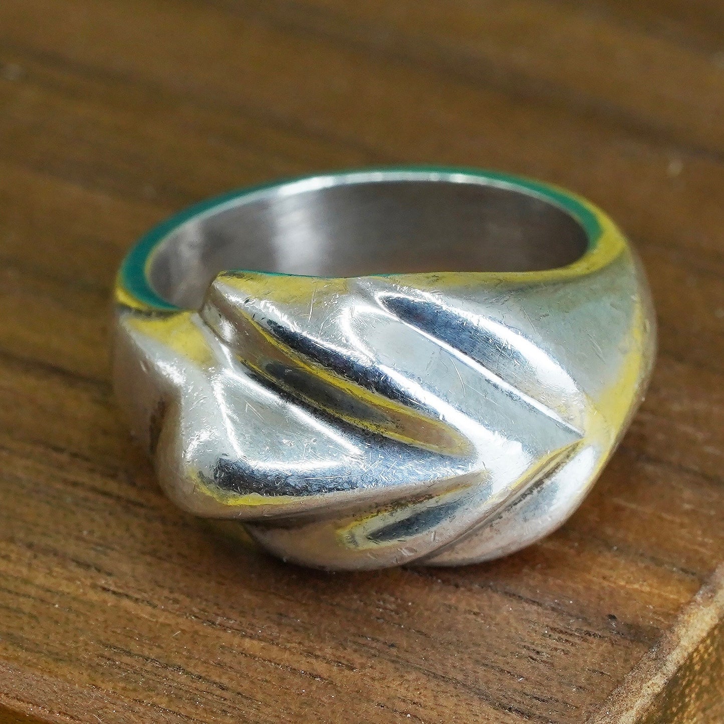 size 6, vintage Mexican Sterling silver handmade ring, 925 wide ribbed band