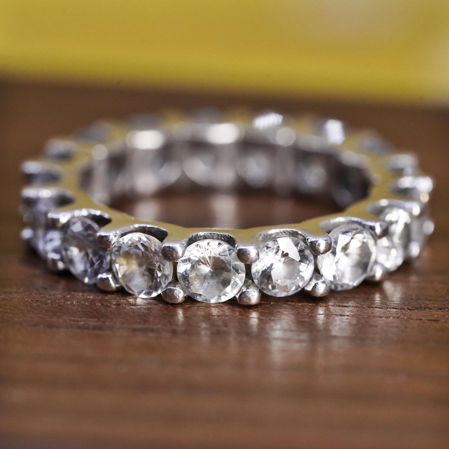 Size 8.5, vintage Sterling 925 silver anniversary engagement ring cluster cz