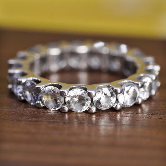 Size 8.5, vintage Sterling 925 silver anniversary engagement ring cluster cz
