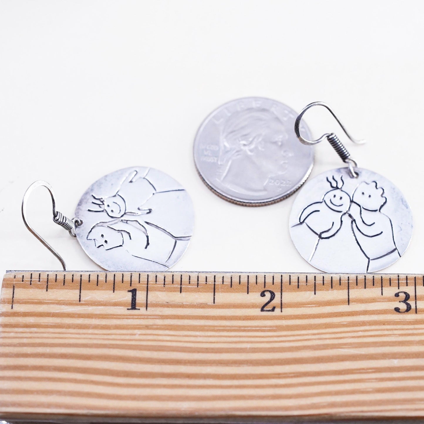 VTG Mexican sterling silver handmade earrings, love friendship 925 tag dangles