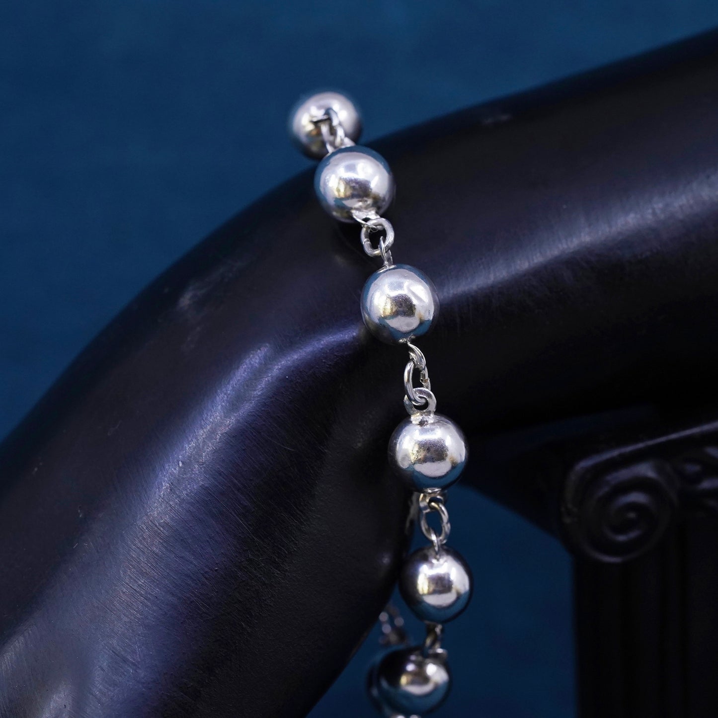 6.75", 9mm, vintage Sterling silver handmade bracelet, 925 beads bracelet