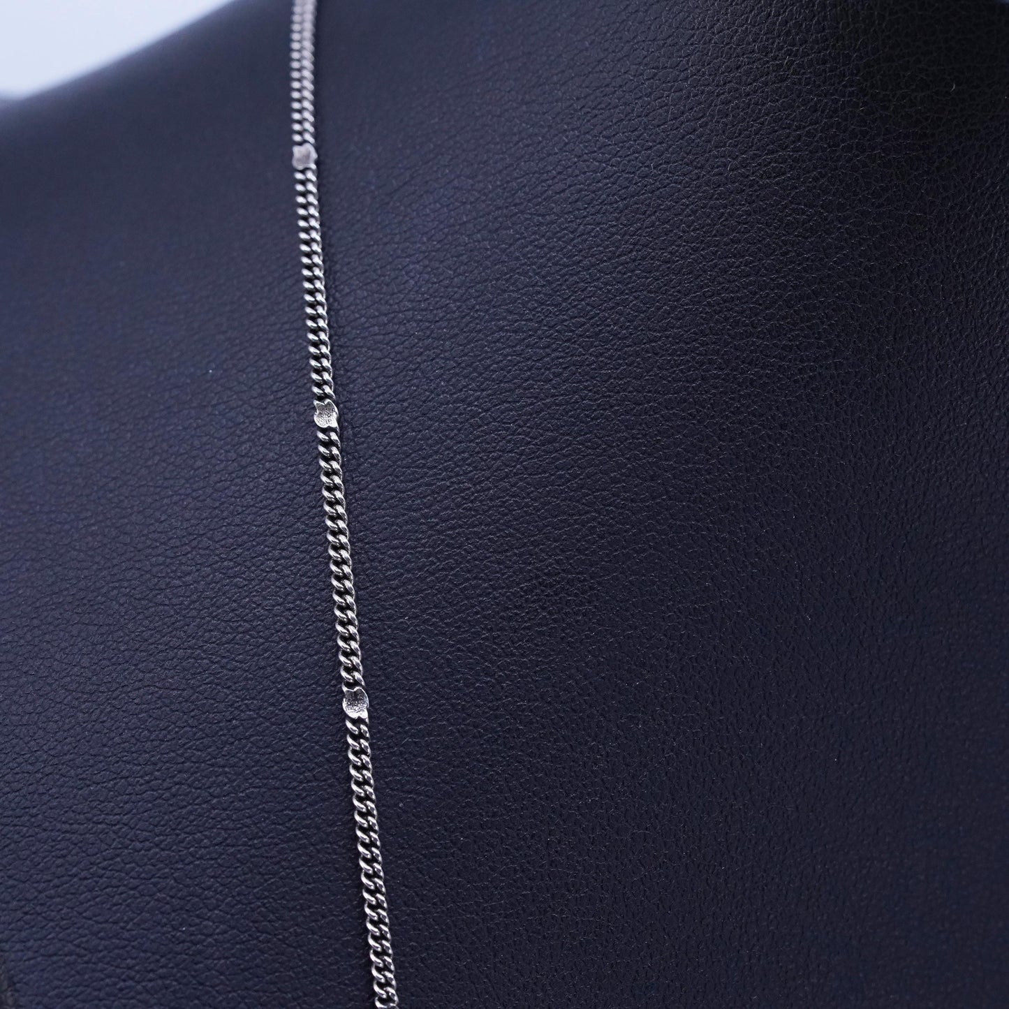 24” 2mm, vintage Italian Sterling 925 silver curb chain necklace with beads