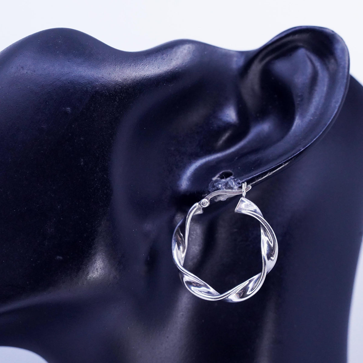 1", Vintage Sterling Silver Handmade Hoops, Italy 925 Twisted earrings, Huggie