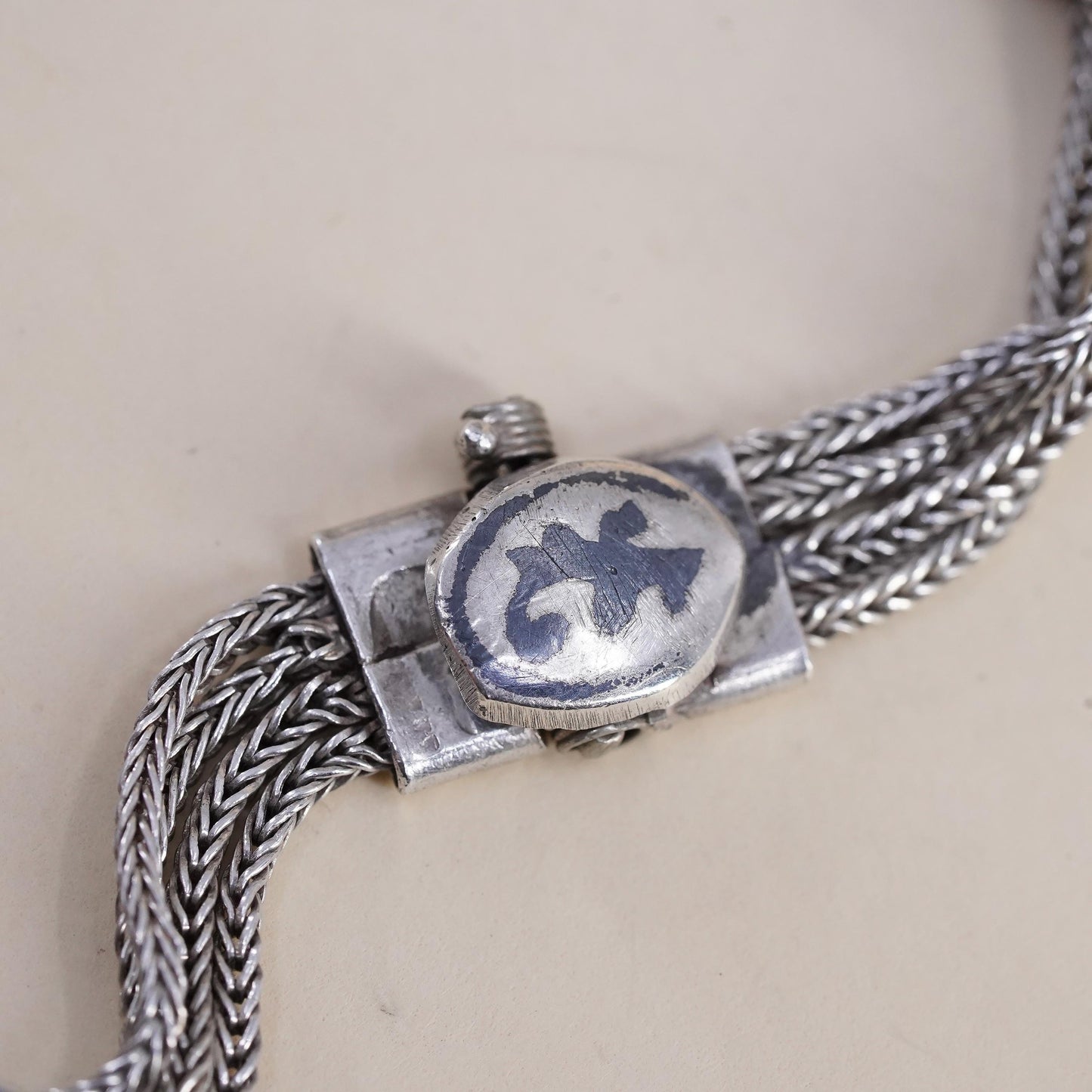 7.25”, VTG sterling silver handmade bracelet, multi strands 925 wheat chains