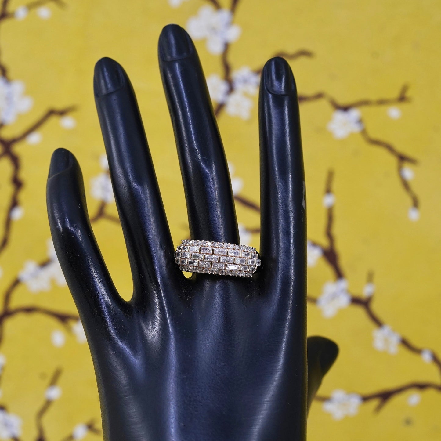 Size 11, vermeil gold over Sterling 925 silver statement ring with cluster cz