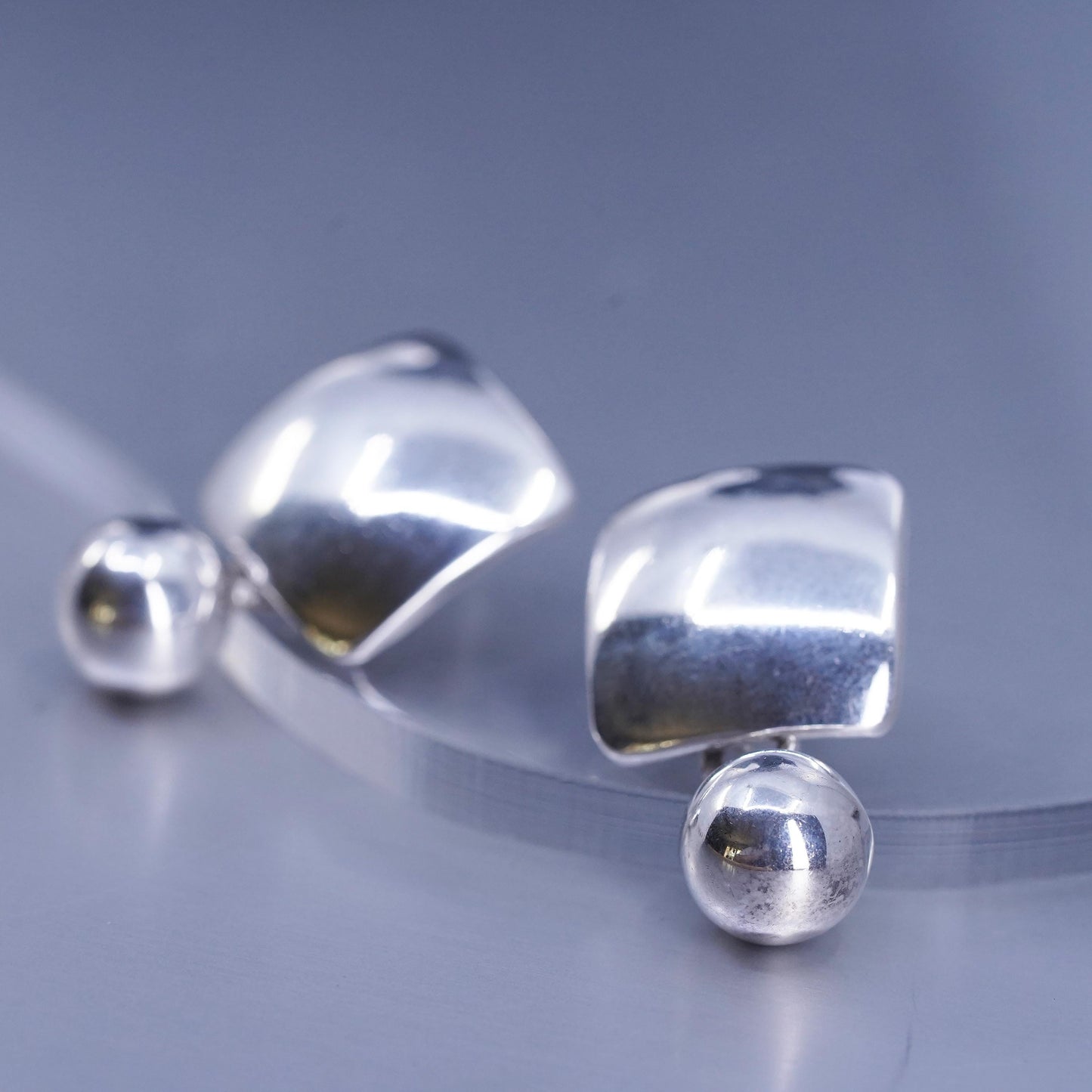 VTG Retired Silpada Sterling 925 Silver Concave Square Ball Bead Earrings P0288