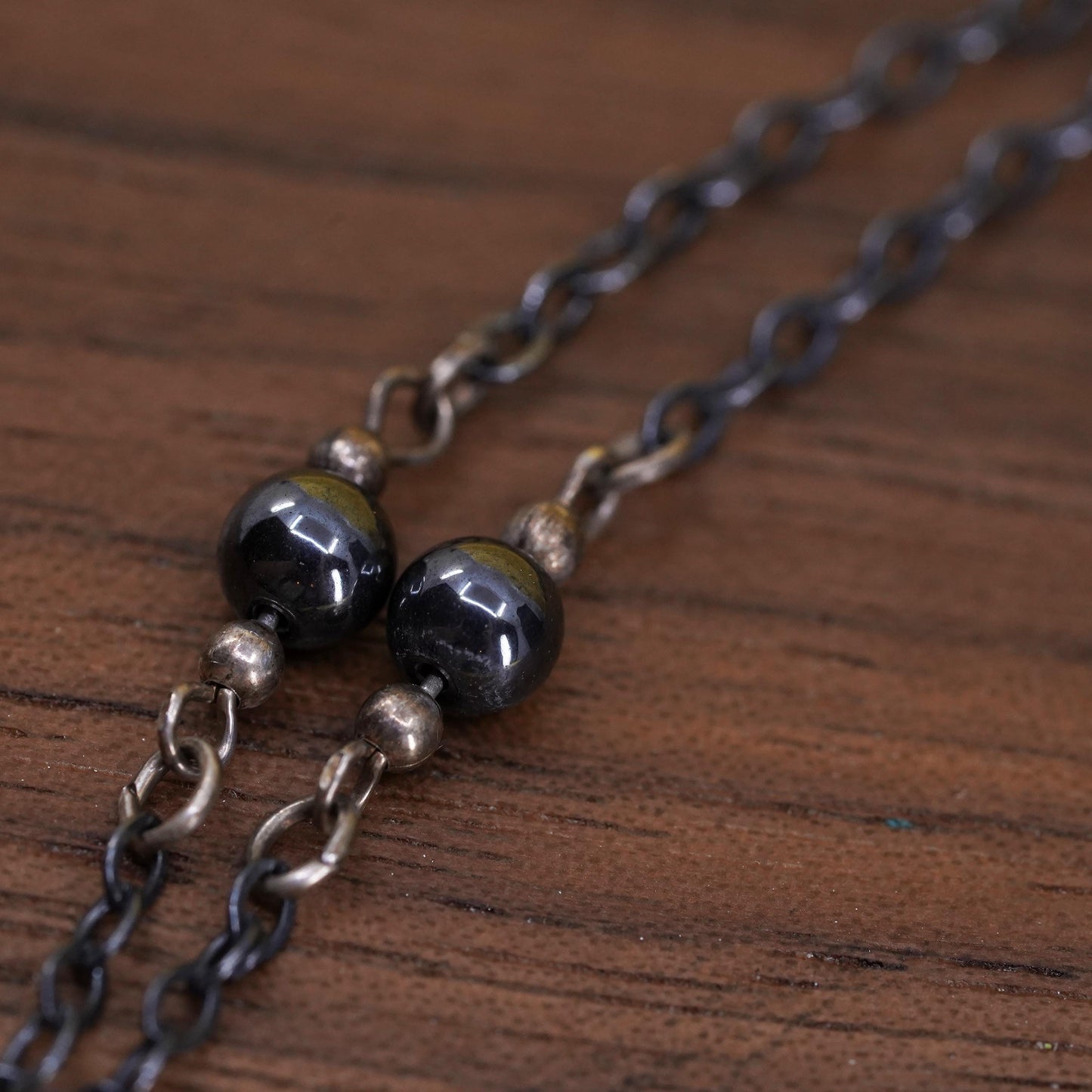 16”, Sterling 925 silver handmade circle silver chain with hematite beads cross