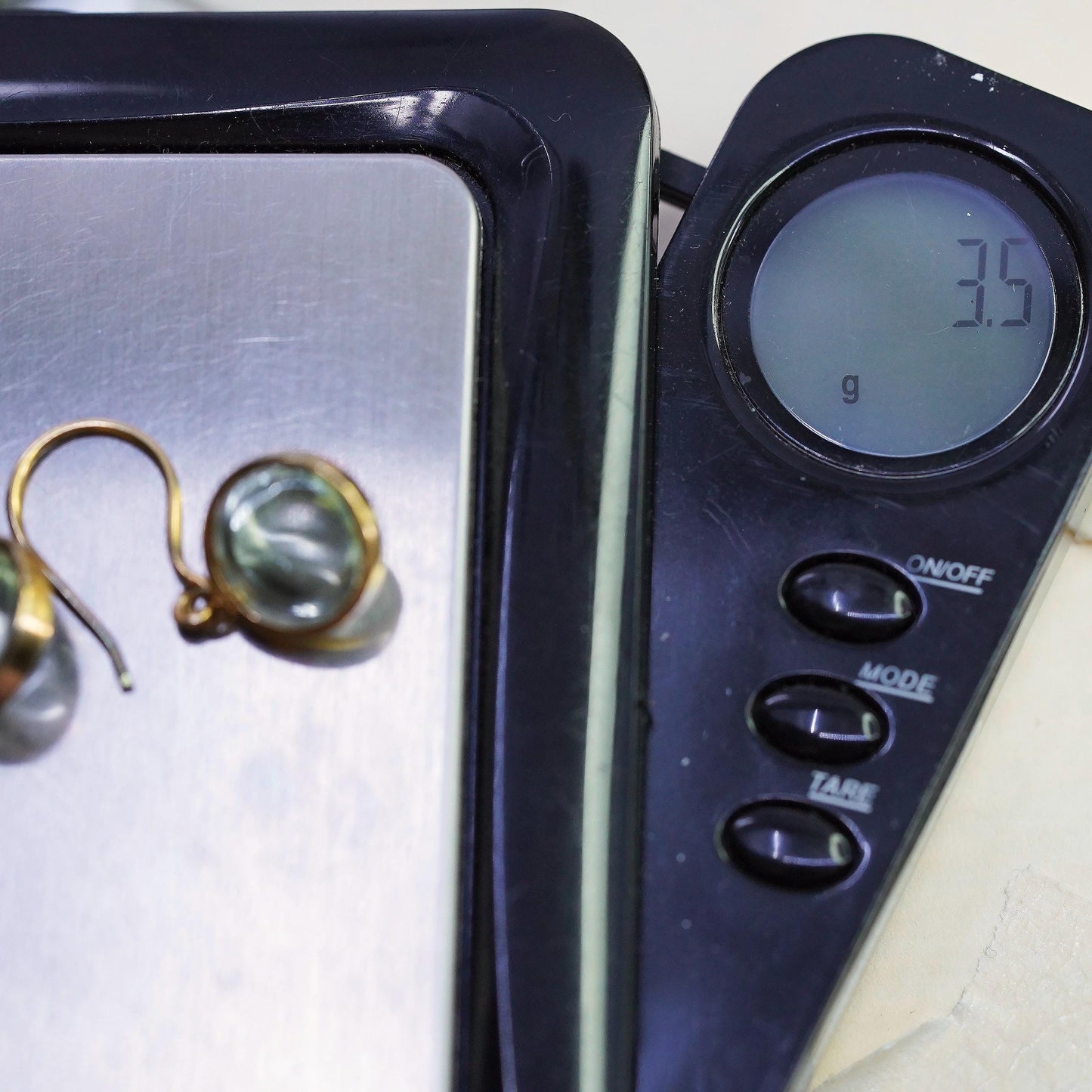 Vintage vermeil gold over sterling 925 silver earrings with green glass