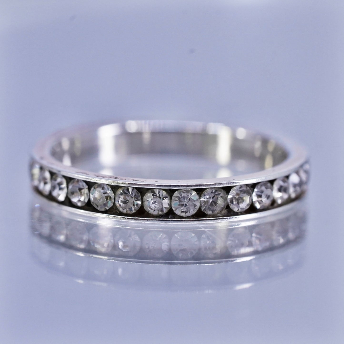 Size 8.25, vintage southwestern Sterling 925 silver wedding ring, Cz band