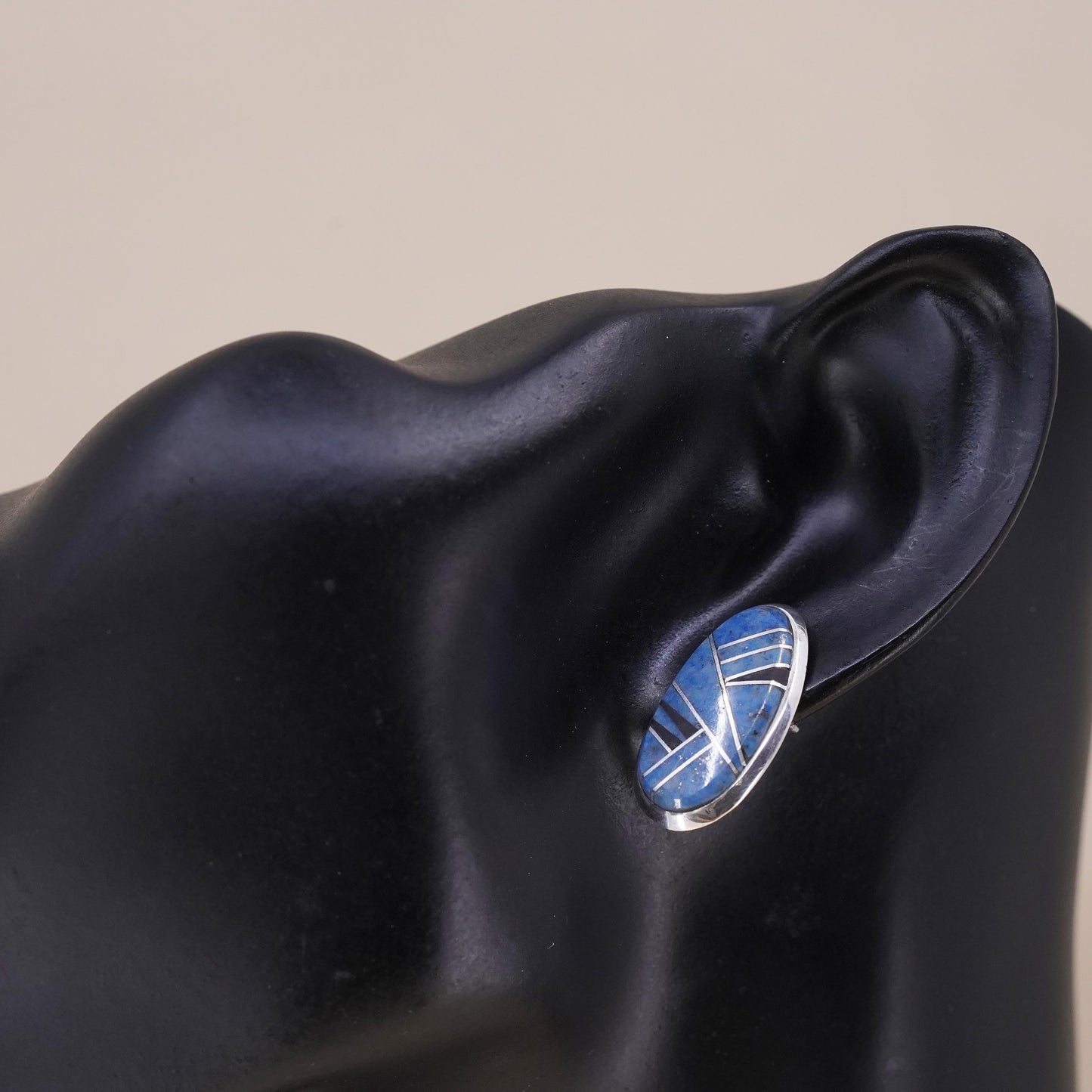 Native American Navajo single earring. Navajo Sterling 925 silver stud lapis