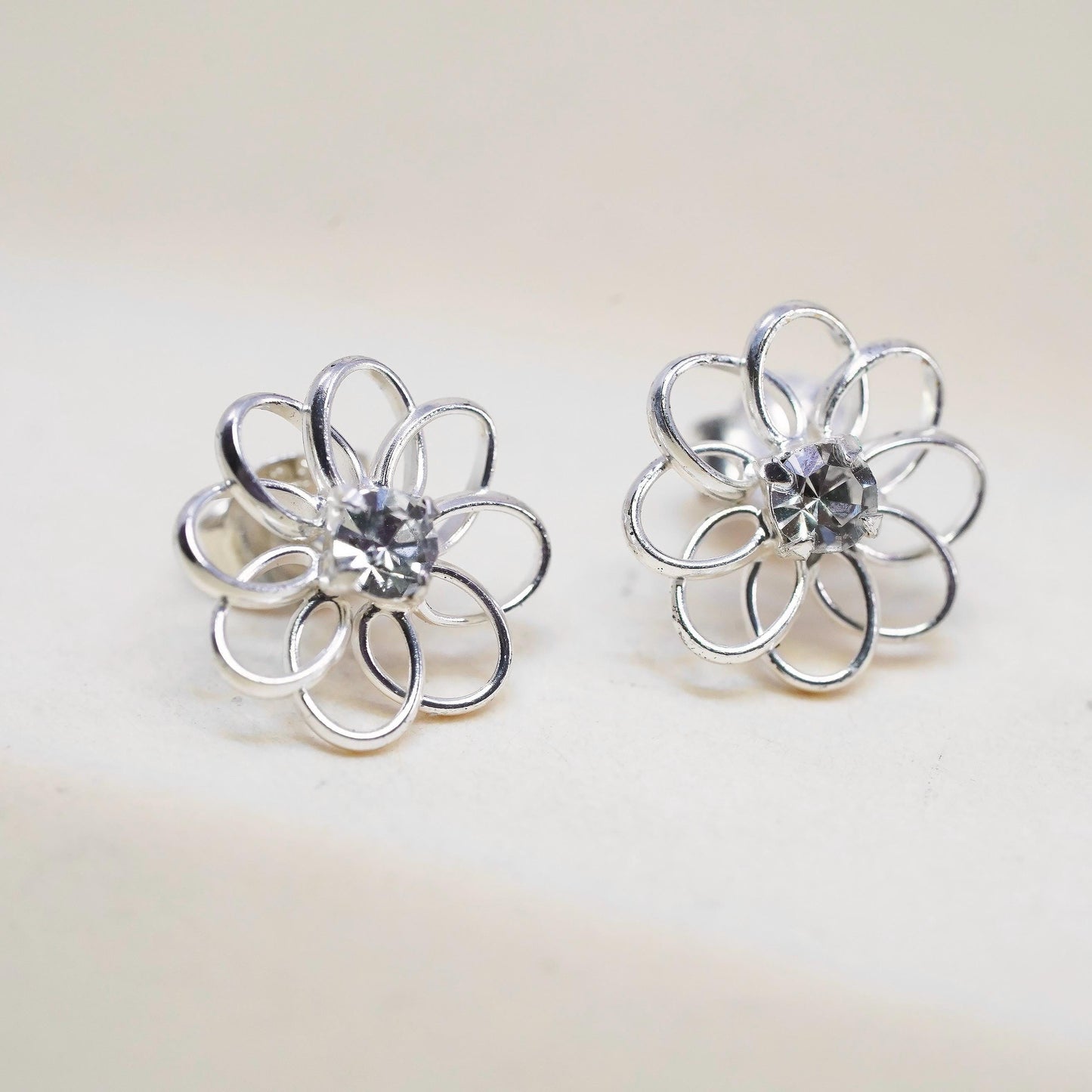 Vintage Sterling silver handmade earrings, 925 flower studs
