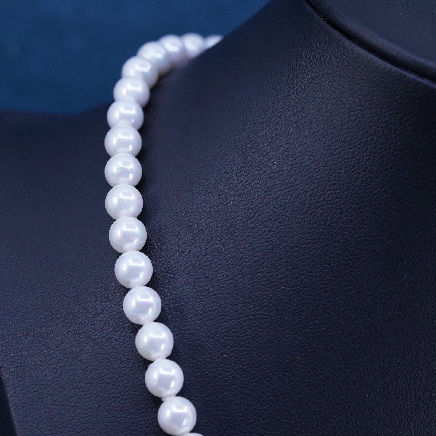 16", vintage Sterling 925 silver handmade necklace 6mm white freshwater pearls