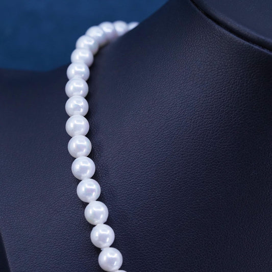 16", vintage Sterling 925 silver handmade necklace 6mm white freshwater pearls