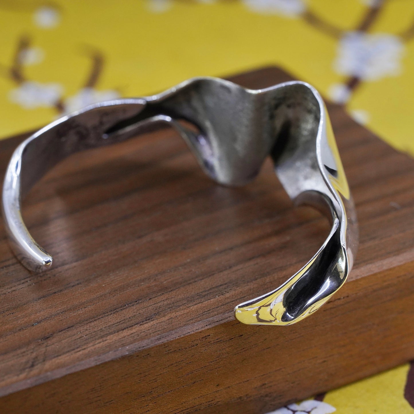 5.5", Southwestern sterling silver handmade bracelet, wrinkle 925 silver cuff