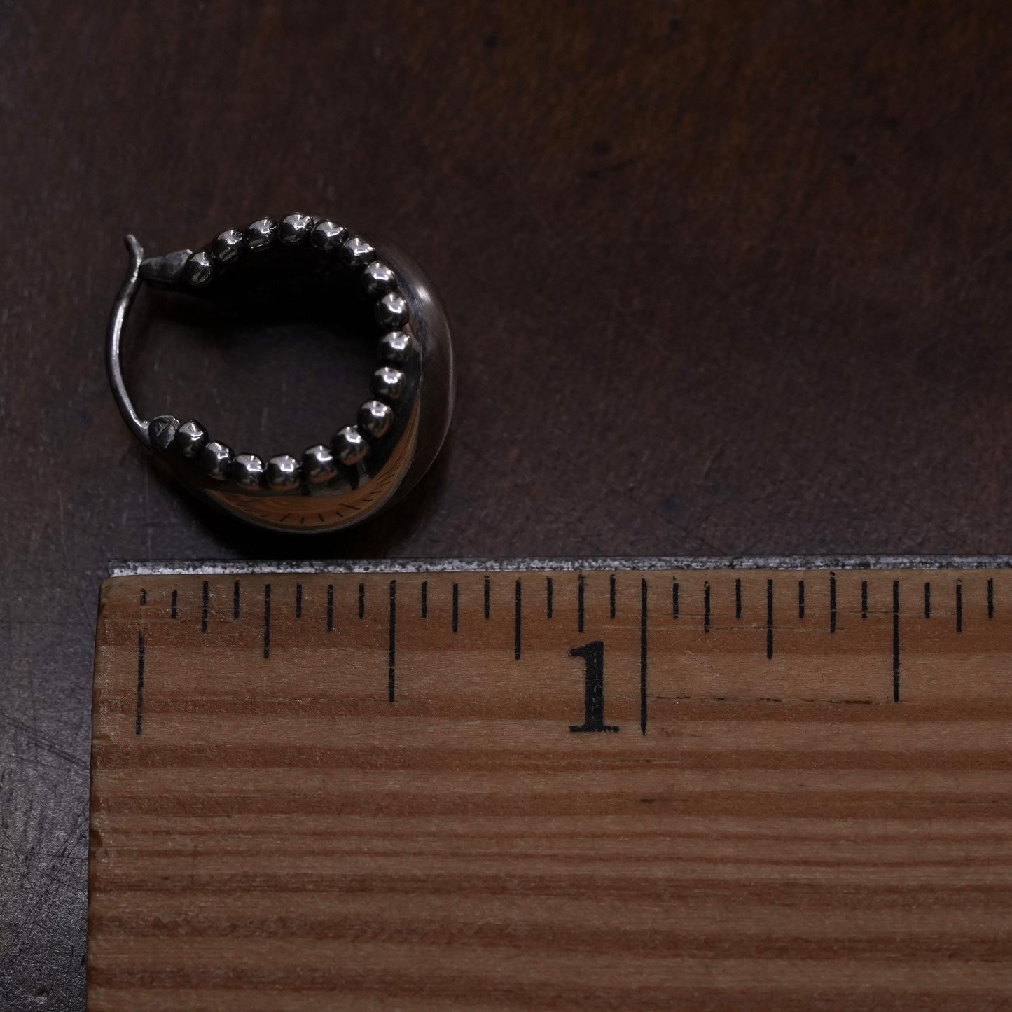 0.5”, Vintage sterling silver single earring, 925 huggie hoop with beads