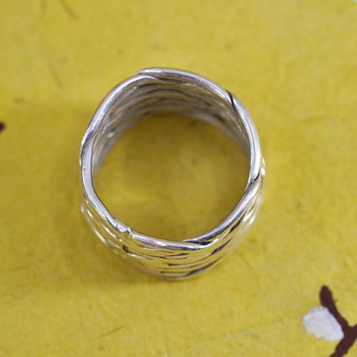 Size 6.75, VTG Sterling silver handmade ring, 925 wide band w/ woven braided