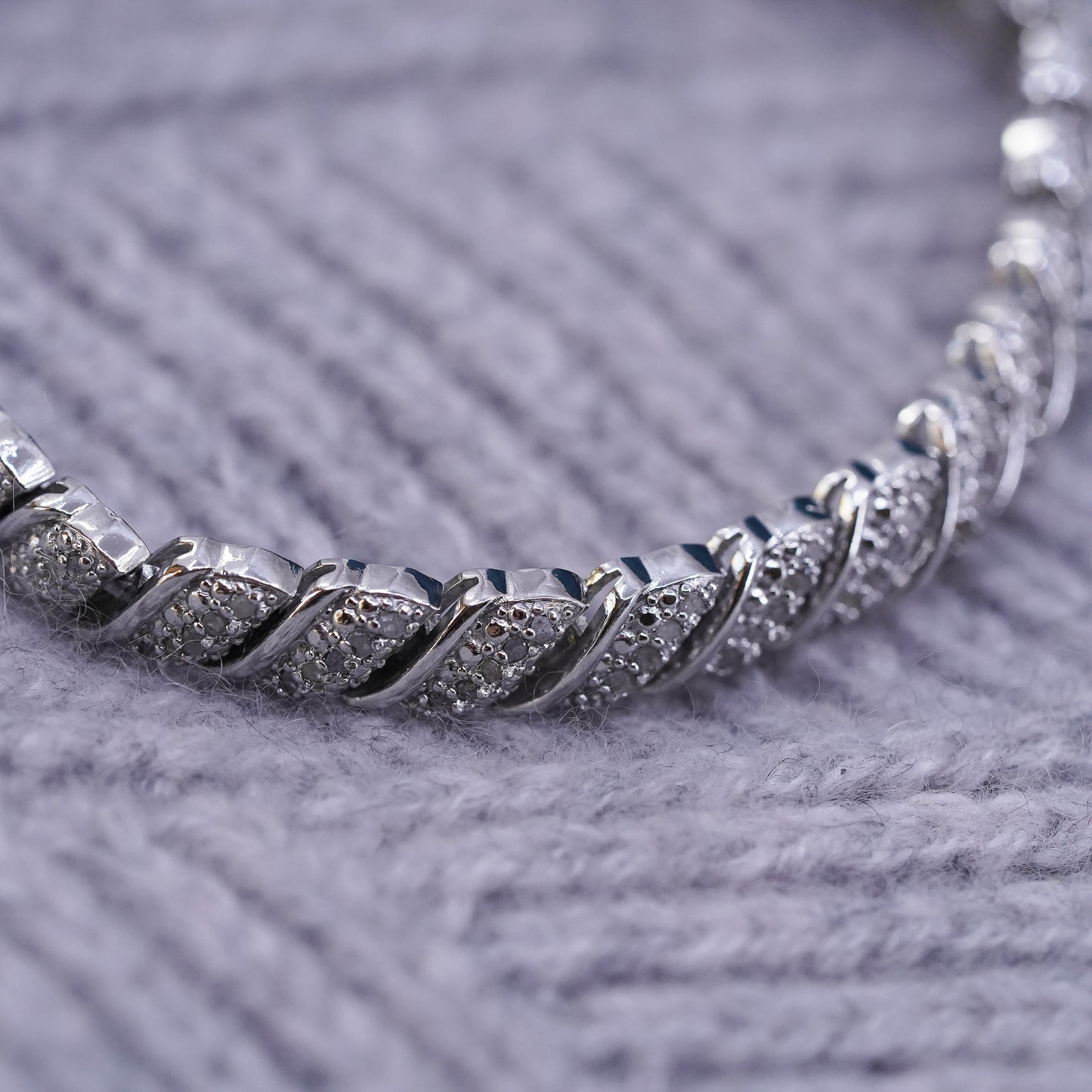 7.25”, vintage sterling 925 silver tennis bracelet with cluster diamonds