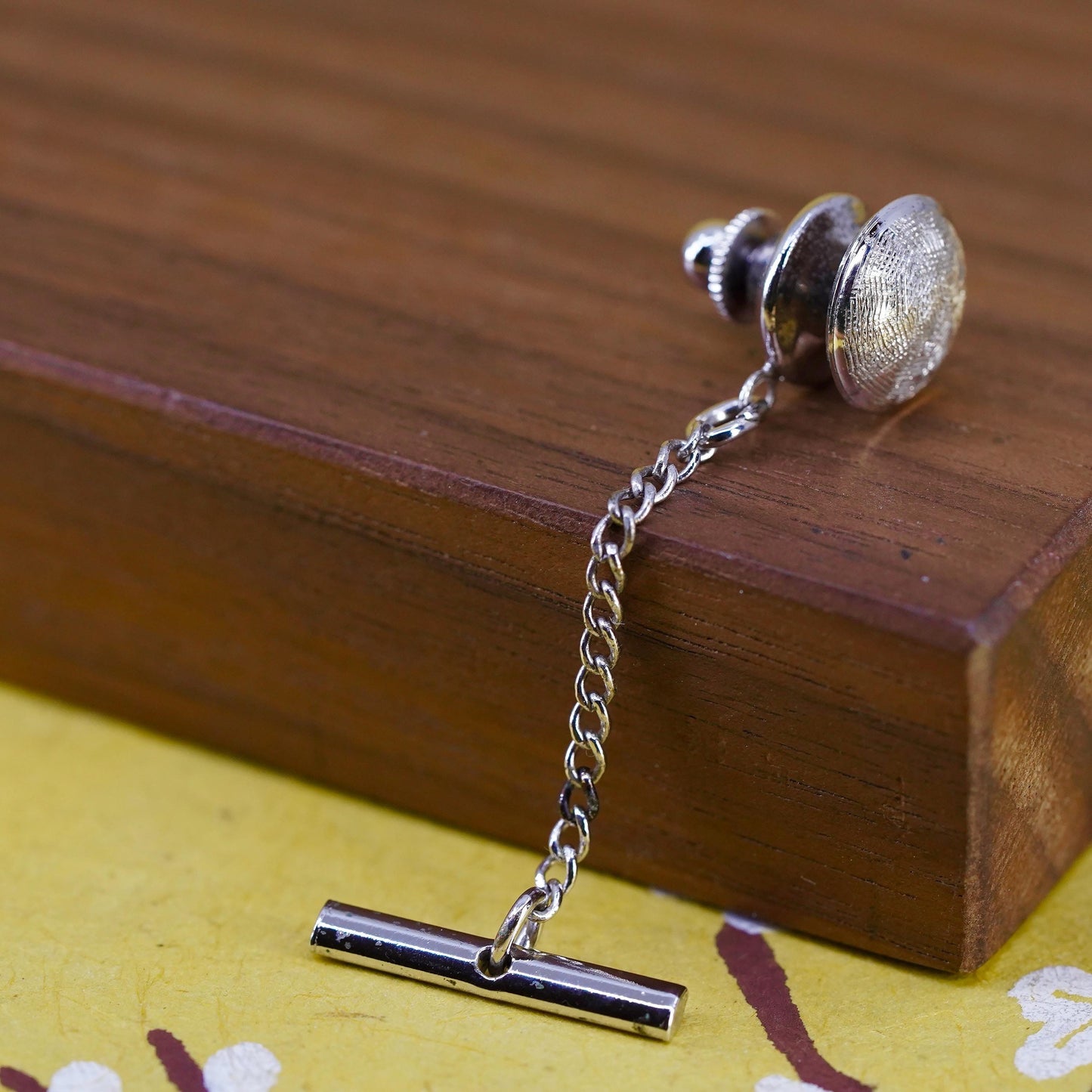 Sterling 925 Silver Tie Tack with Chain | Round Tie Pin Classic Men’s Accessory