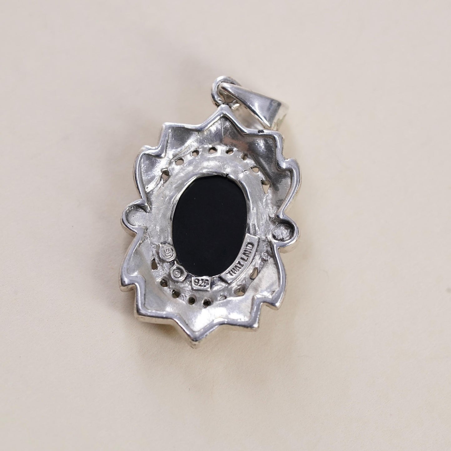 VTG Sterling 925 silver pendant mother of pearl cameo lady cluster marcasites