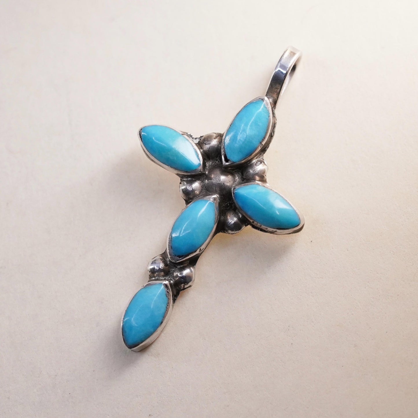 Vintage sterling silver cross, Native American, Navajo turquoise 925 pendant