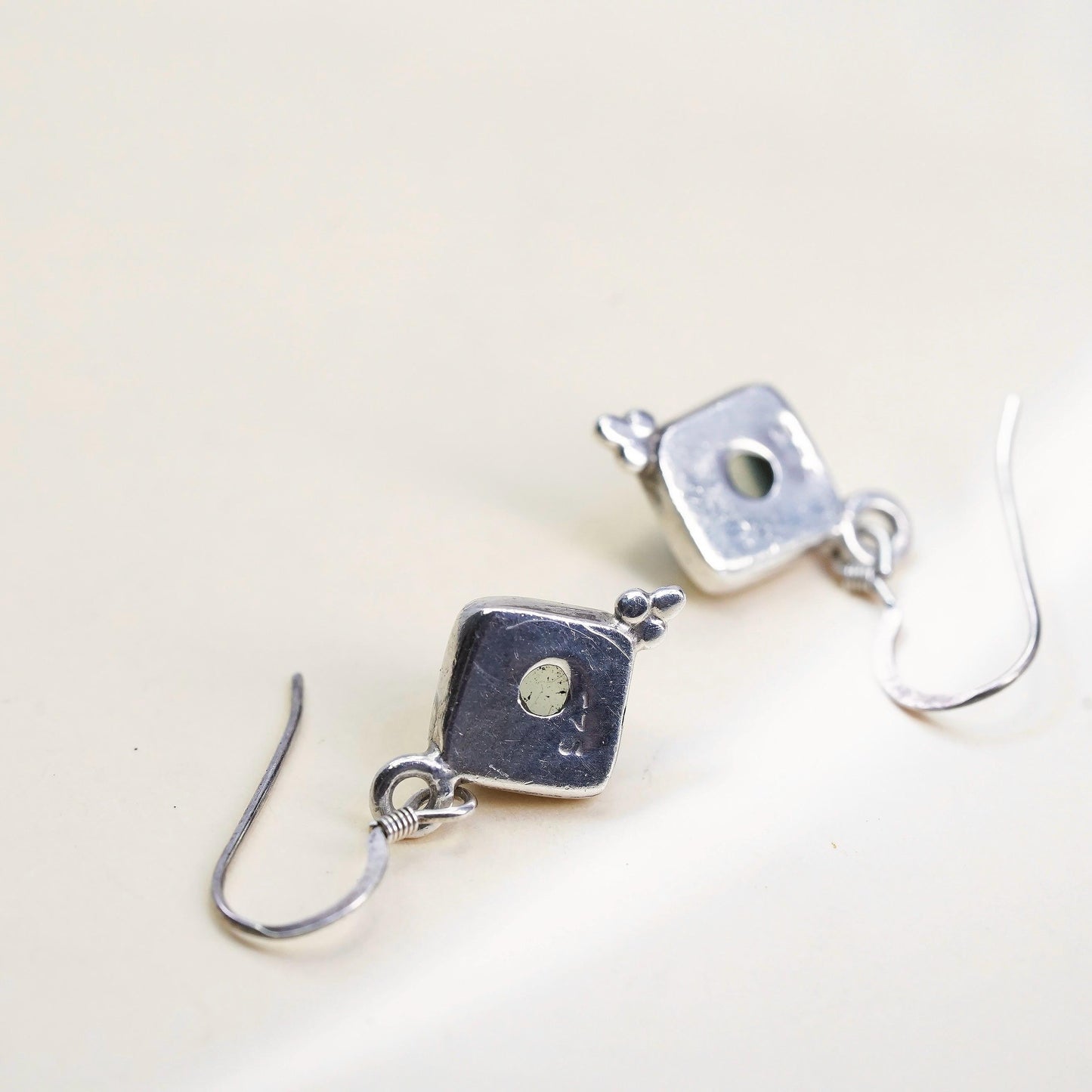 Vintage Sterling 925 silver handmade earrings with square Chalcedony