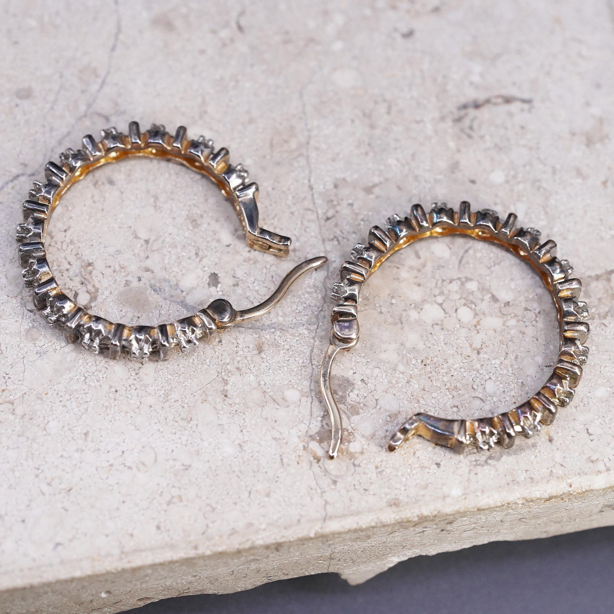 1”, vermeil gold over Sterling silver handmade earrings, 925 hoops with diamond