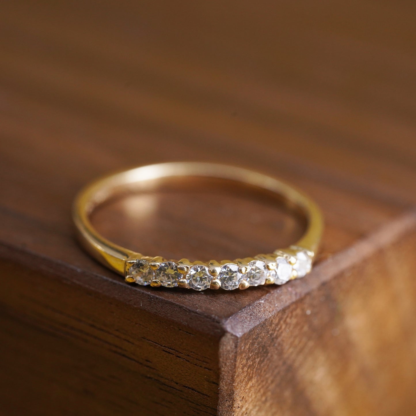 Size 6.75, vermeil gold over Sterling silver ring, 925 stackable band with cz