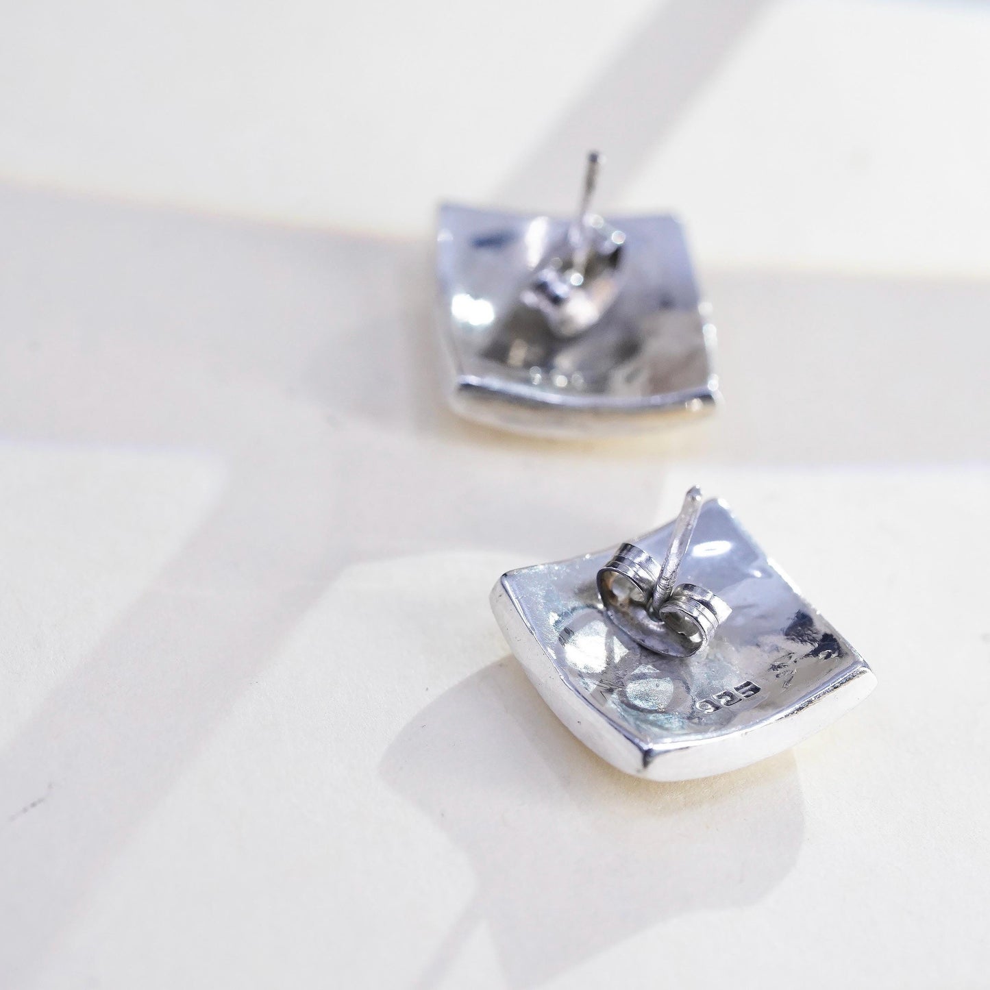 Vintage sterling silver studs, handmade bold 925 dome square earrings