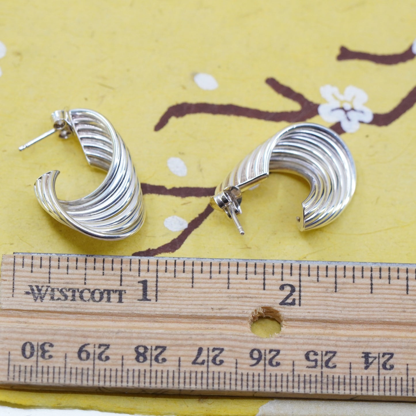 1”, vintage modern Sterling silver earrings, 925 twisted huggie studs