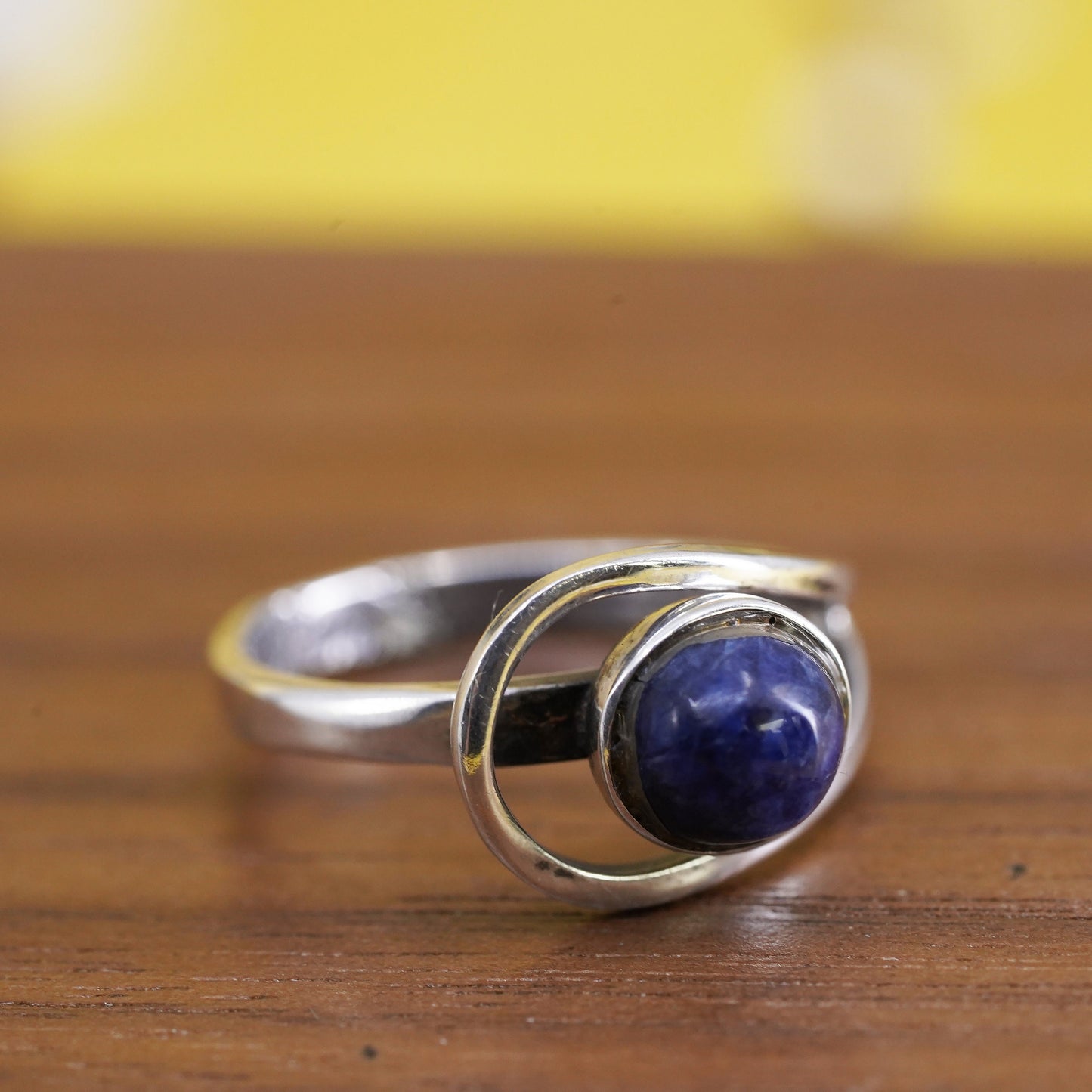 Size 3.75, vintage Sterling 925 silver handmade ring with sodalite