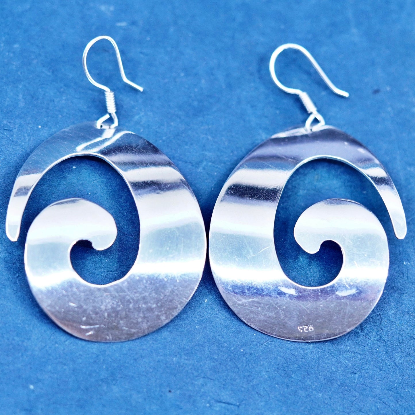 Vintage Sterling Silver handmade Earrings. Huge curvy swirly 925 teardrop