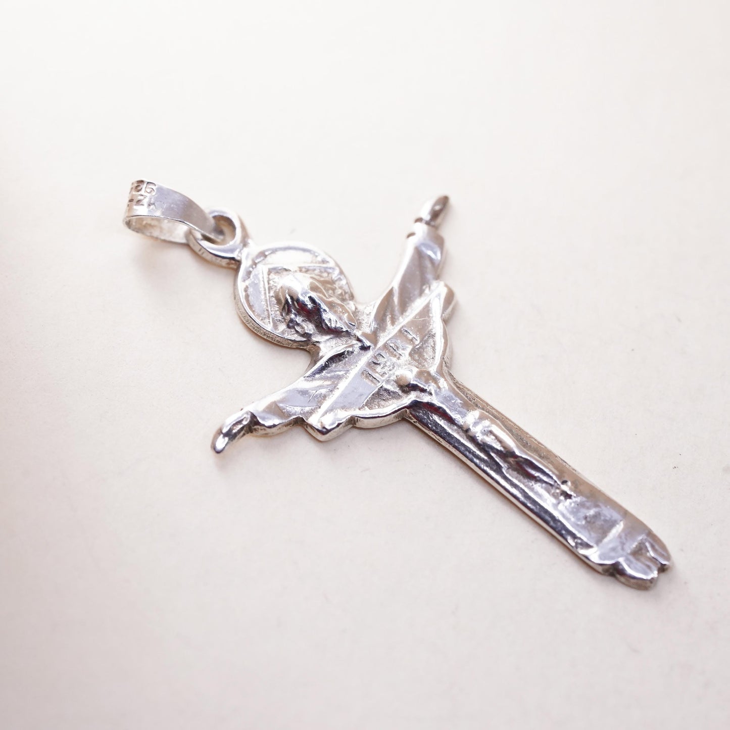 Vintage handmade Sterling silver pendant, 925 Jesus cross charm