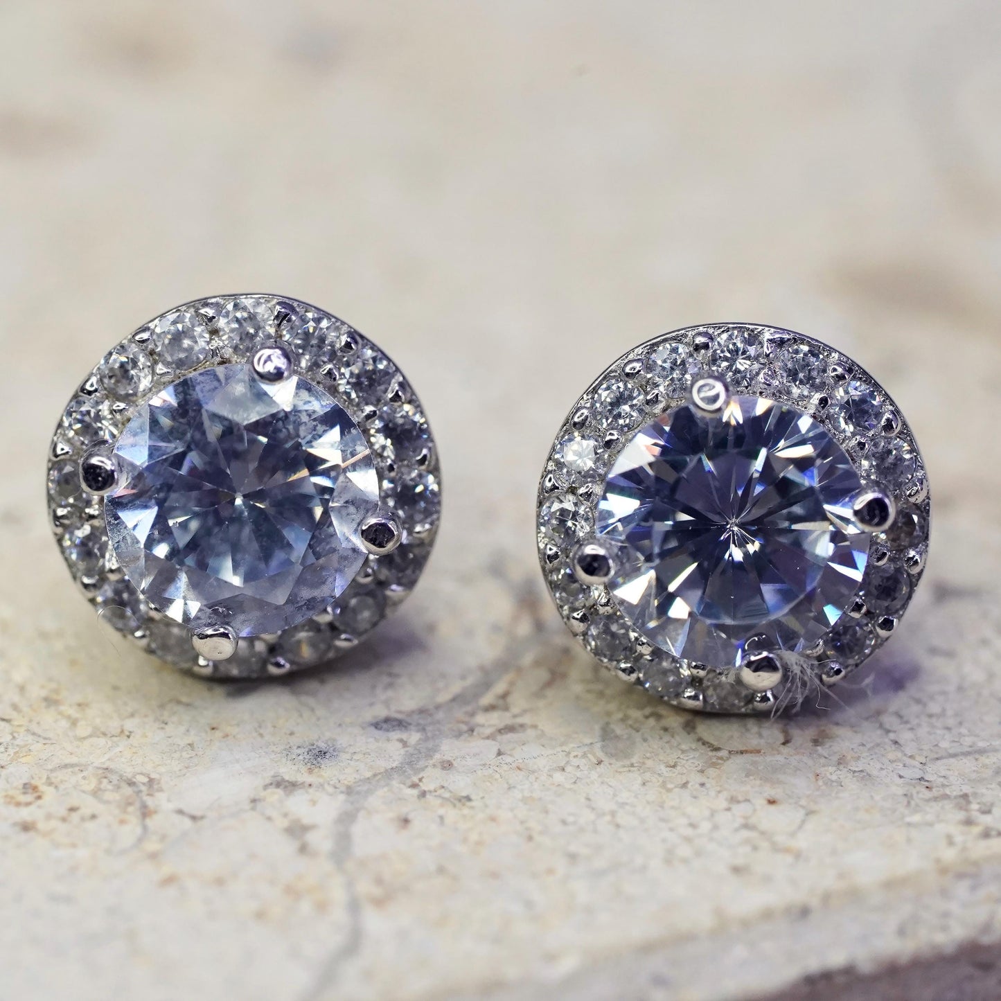 8mm, Sterling silver handmade earrings, 925 cz cluster studs
