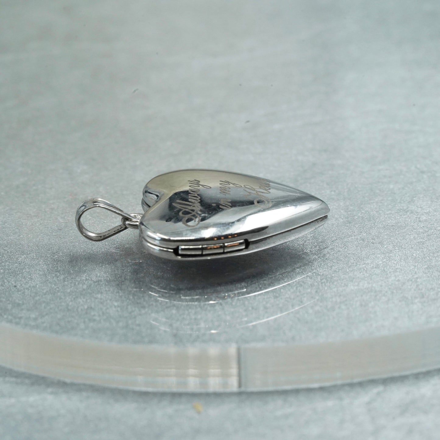 Sterling silver handmade charm, 925 heart photo locket “always in my heart”