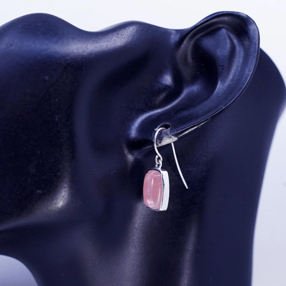 Vintage Sterling 925 silver handmade earrings with pink rose quartz