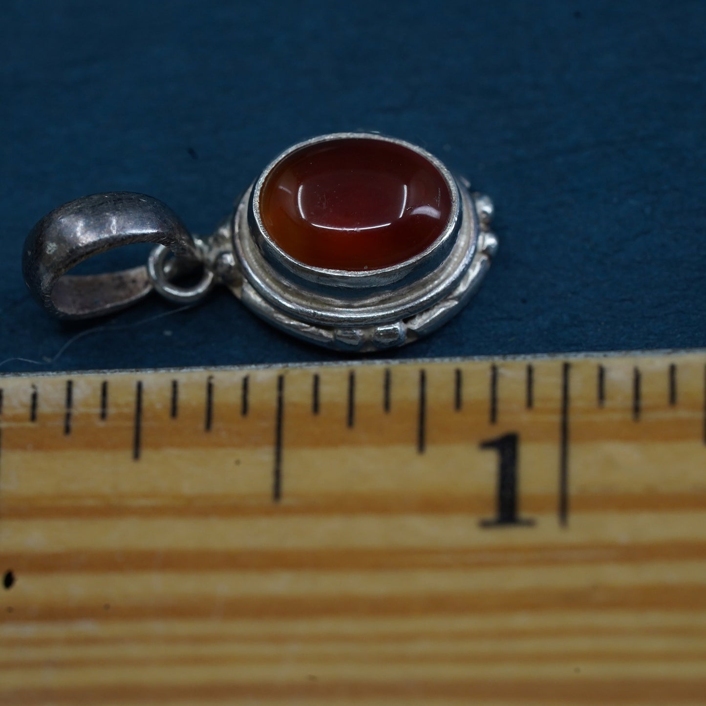 Vintage sterling silver handmade pendant with carnelian