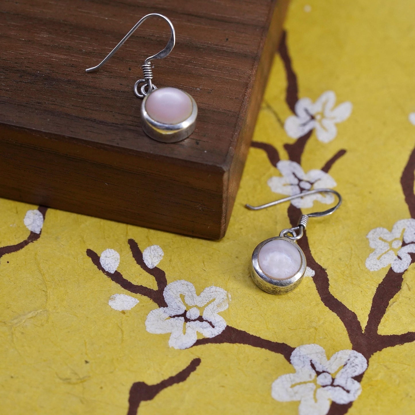 Vintage 925 Sterling silver handmade earrings with mother of pearl inlay